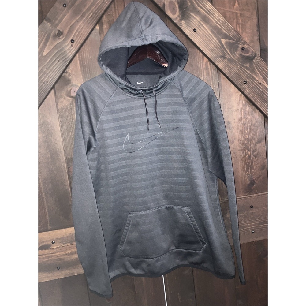 Nike Size XL Women's Gray Striped Cowl Neck‎ Hoodie Hooded Sweatshirt
